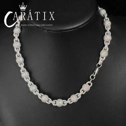 CARÁTIX 10.5MM Miami Cuban Chain Necklace – Round Ball Bead Choker with Micro Pave CZ, Hip Hop Jewelry for Men & Women Gift