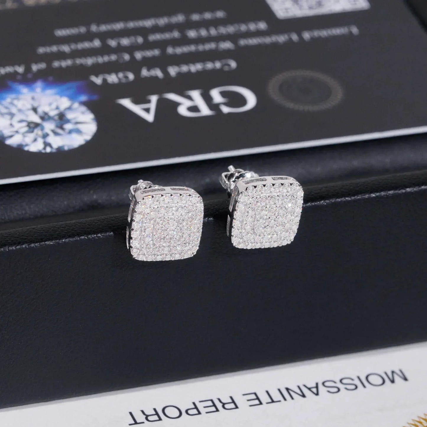 S925 Silver Three Row Full Pave Moissanite Stud Earrings - CaratixJewelry