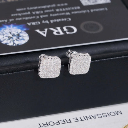 S925 Silver Three Row Full Pave Moissanite Stud Earrings - CaratixJewelry