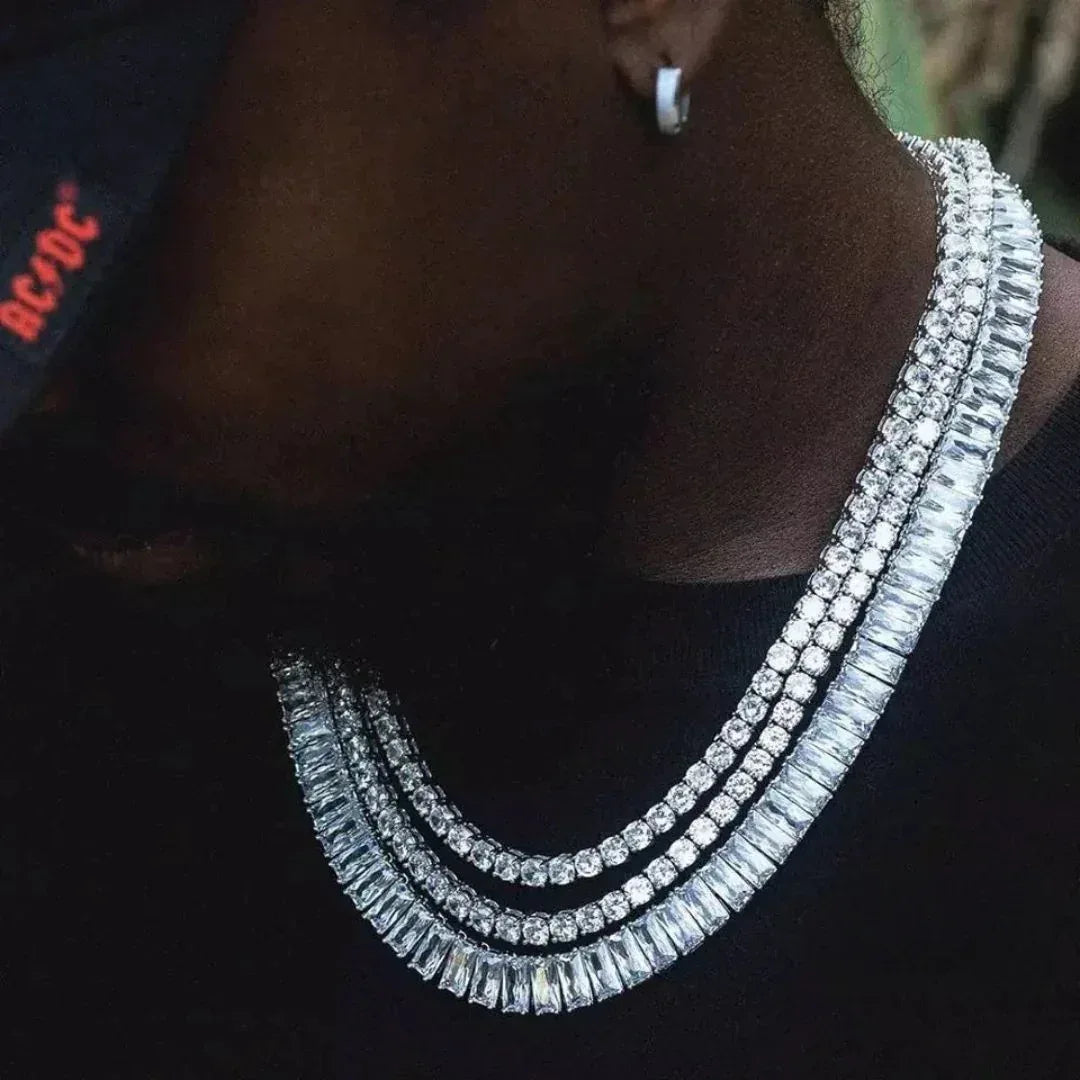 9MM Baguette Link Iced Out Necklace Chain – Luxury Hip Hop Jewelry for Men & Women - CaratixJewelry