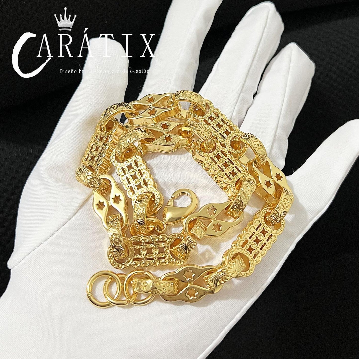 CARÁTIX 10mm Coin Chain Necklace – Gold Plated Hip Hop Bling Jewelry for Men | Creative Chino Link Design