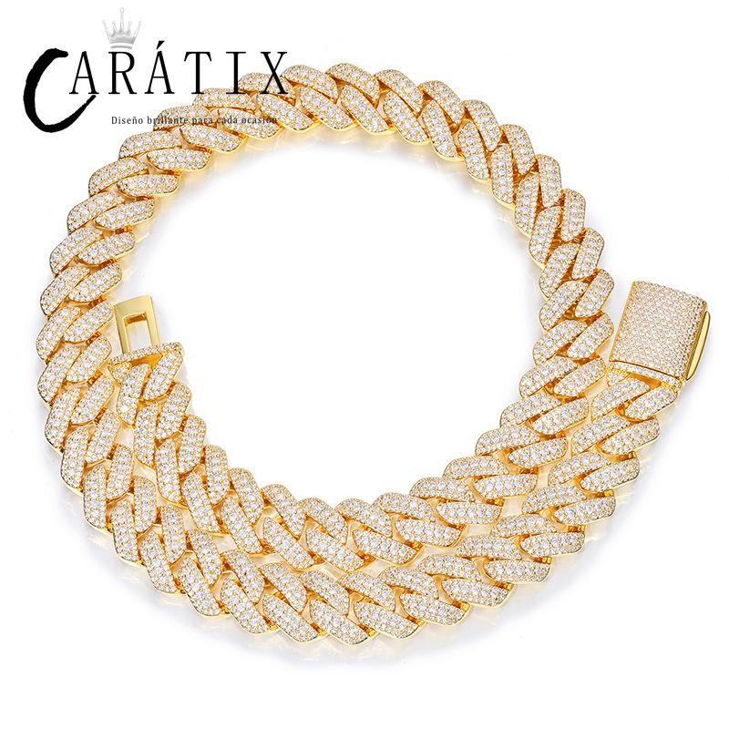 CARÁTIX 3 Row Iced Out Cuban Link Chain Necklace – Gold & Silver CZ Hip Hop Bling Jewelry for Men | Rapper Chain Gift
