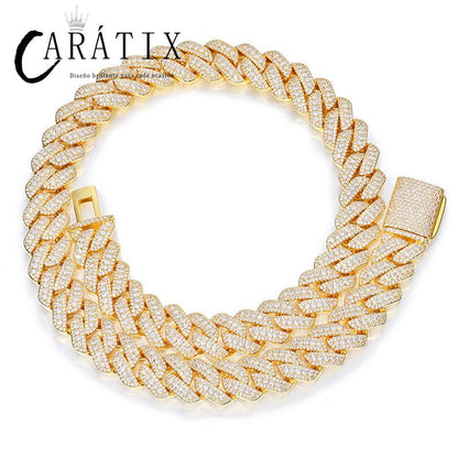 CARÁTIX 3 Row Iced Out Cuban Link Chain Necklace – Gold & Silver CZ Hip Hop Bling Jewelry for Men | Rapper Chain Gift