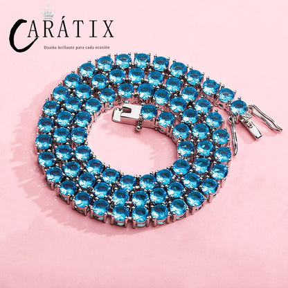 CARÁTIX Pink & Blue CZ Tennis Chain | 3–6mm Iced Out Hip Hop Necklace for Men & Women