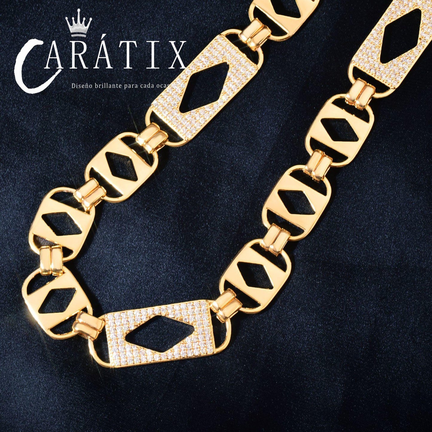 CARÁTIX 14mm Rhombus Square Link Chain Necklace – Iced Out Hip Hop Bling Jewelry for Men | Multi-Size Cuban Style