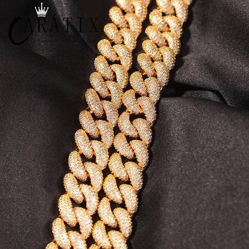 CARÁTIX - Hip Hop 5A+ CZ Stone Paved Bling Iced Out 14mm Solid Round Link Chain Necklaces for Men Rapper Jewelry Golden Silver Color Valentine's Day Gift for Men & Girls & Boys Mothers' Day Gift #Springtok