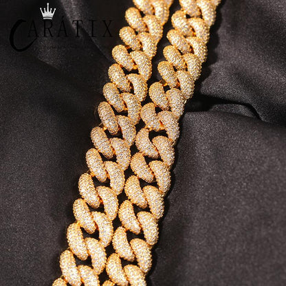 CARÁTIX - Hip Hop 5A+ CZ Stone Paved Bling Iced Out 14mm Solid Round Link Chain Necklaces for Men Rapper Jewelry Golden Silver Color Valentine's Day Gift for Men & Girls & Boys Mothers' Day Gift #Springtok