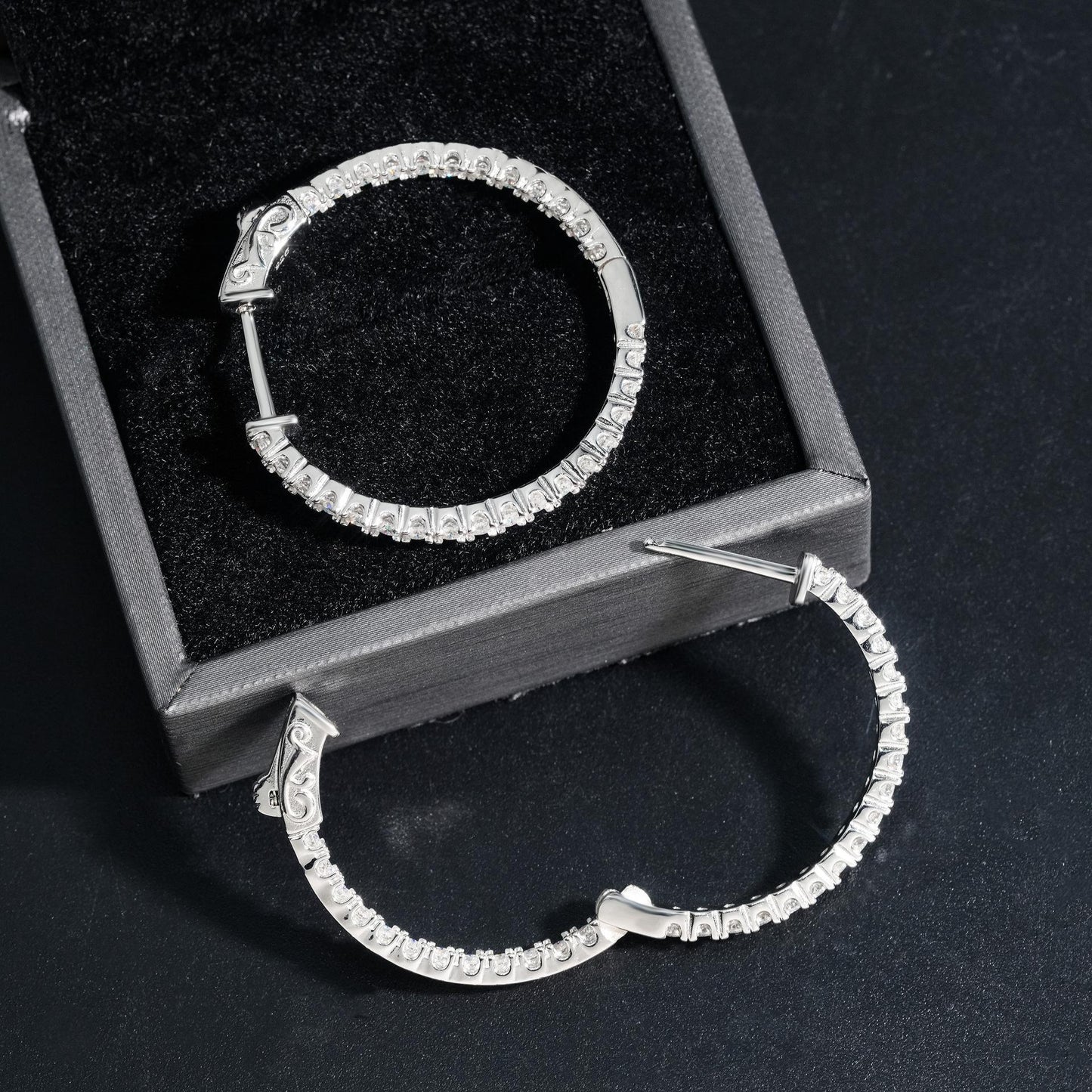 S925 Silver Round Micro Pave Moissanite Hoop Earrings - CaratixJewelry