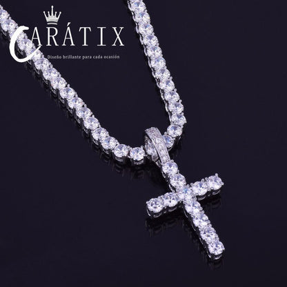 CARÁTIX Bubble Letter Cross Pendant Necklace – Hip Hop CZ Jewelry for Women & Men