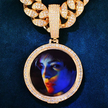 Large Round Photo Pendant | Iced Out CZ Solid DIY Custom Picture Hip Hop Necklace - CaratixJewelry