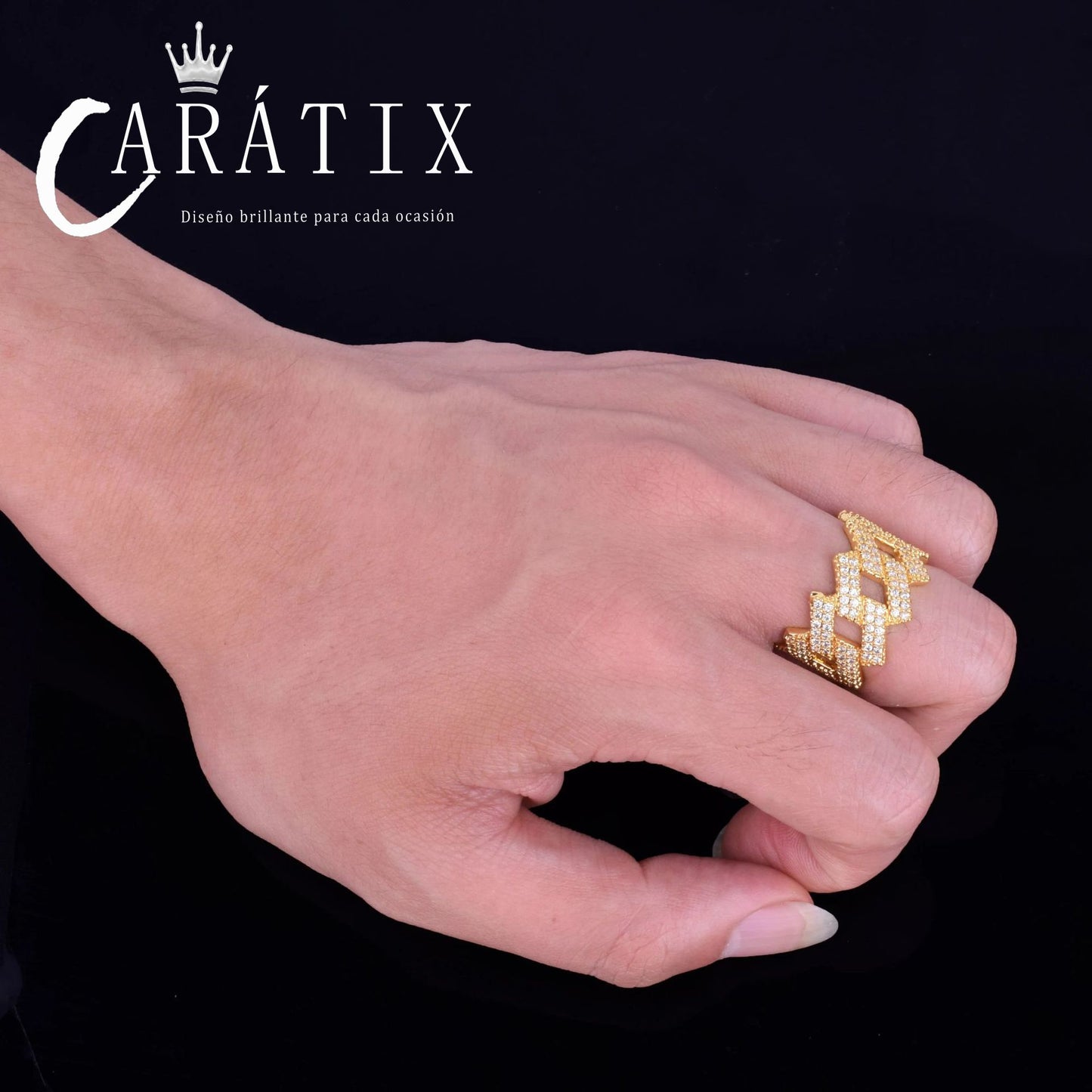 Caratix-Hip Hop Rhombus Cuban Ring Real Electroplating Fashion Personality Hipster Solid Men's Ring High Quality Hip Hop Ring