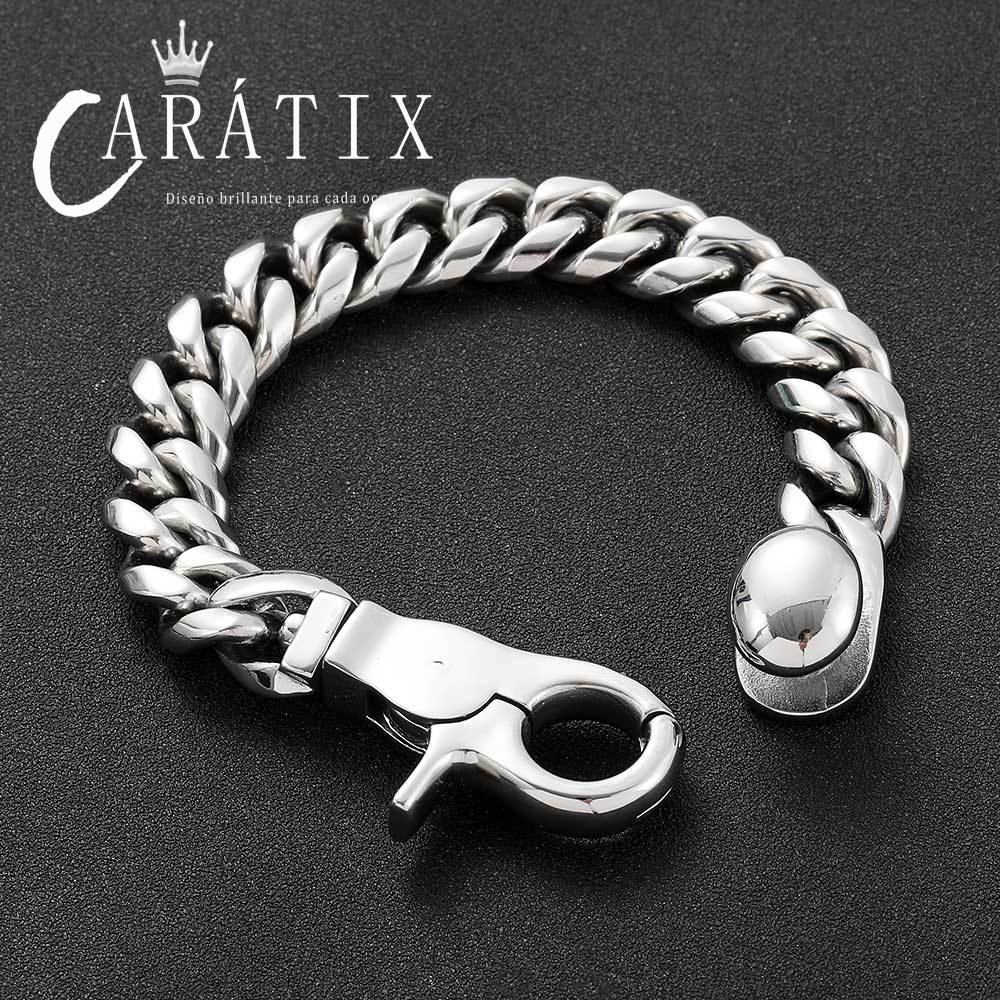 CARÁTIX - 8/14mm High-Grade Heavy Stainless Steel Cuban Link Chain Necklace Mens Hip Hop Rock Choker Jewelry 7-26inch Valentine's Day Gift for Men & Girls & Boys Mothers' Day Gift #Springtok