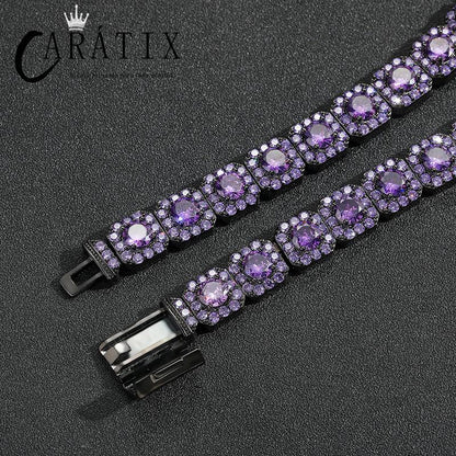 CARÁTIX Purple CZ Tennis Chain | 12mm Iced Out Square Link Bracelet & Necklace for Men