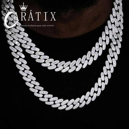 CARÁTIX 15mm White Cuban Link Chain Necklace – Rectangle CZ Iced Out Hip Hop Bling Jewelry for Men & Women | Luxury Gift