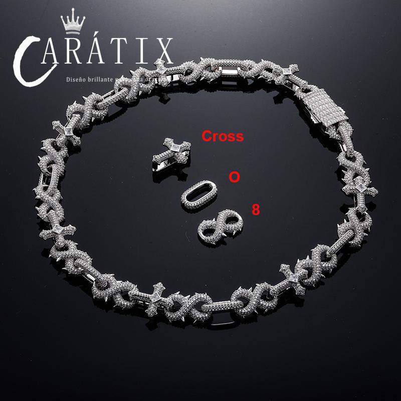 CARÁTIX Hip Hop CZ Stone Paved Cross & Infinity Link Chain Bangle Bracelet – Iced Out Jewelry for Men & Women