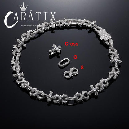 CARÁTIX Hip Hop CZ Stone Paved Cross & Infinity Link Chain Bangle Bracelet – Iced Out Jewelry for Men & Women