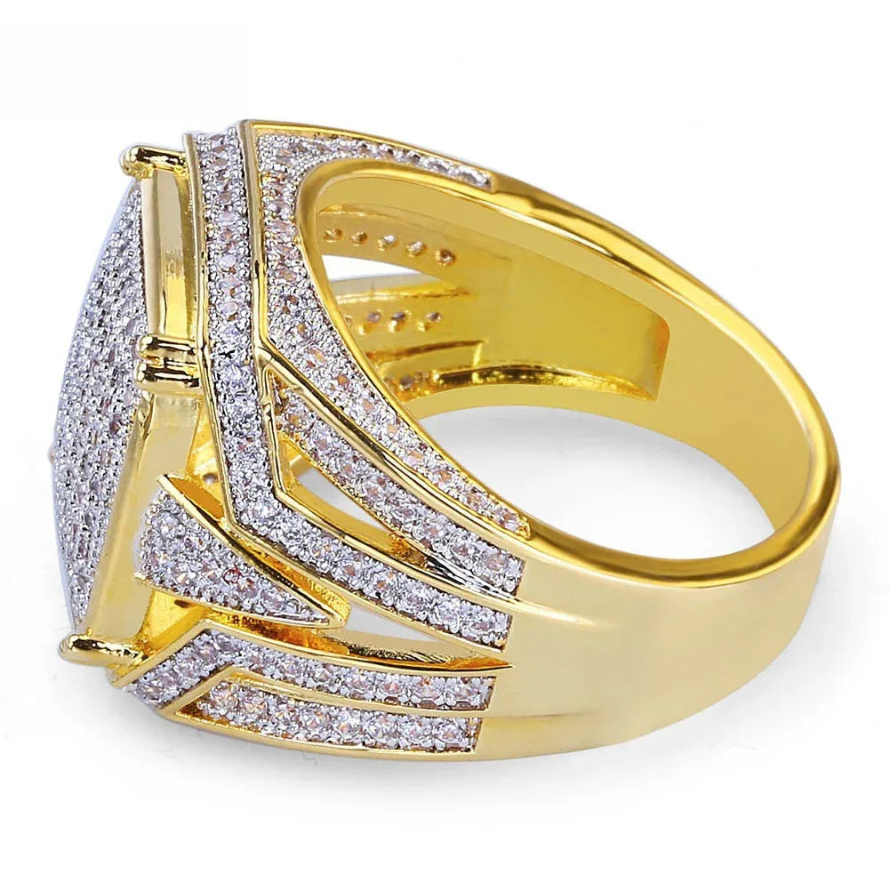 Full Iced-Out Square Motif Ring | Micro-Pave Zirconia Band | Caratix