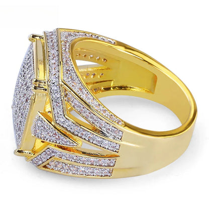 Full Iced-Out Square Motif Ring | Micro-Pave Zirconia Band | Caratix