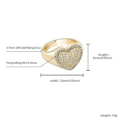 Couple's Heart Hip Hop Ring | Iced Out Zirconia Band | Caratix