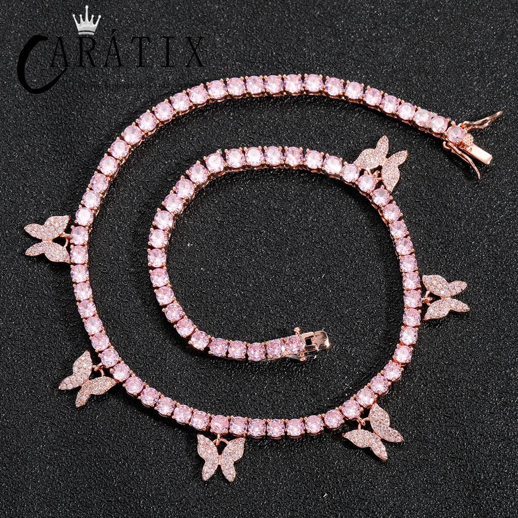 CARÁTIX 6PCS Butterfly CZ Tennis Chain Necklace – 4mm Iced Out Hip Hop Bling Choker for Women & Men | Rapper Jewelry Gift