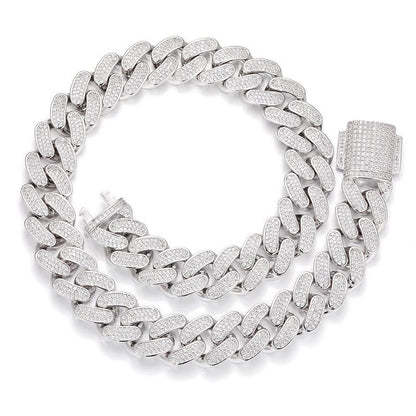 CARÁTIX 18mm Iced Out Cuban Link Chain Necklace – 3 Row CZ Heavy Round Hip Hop Bling Jewelry for Men | Rapper Gift