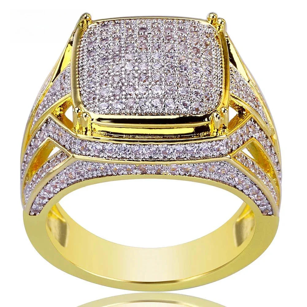 Full Iced-Out Square Motif Ring | Micro-Pave Zirconia Band | Caratix
