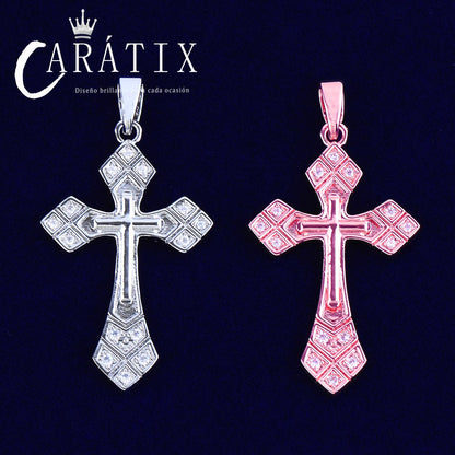 CARÁTIX Bubble Letter Arrow Cross Pendant Necklace – CZ Hip Hop Jewelry for Women & Men