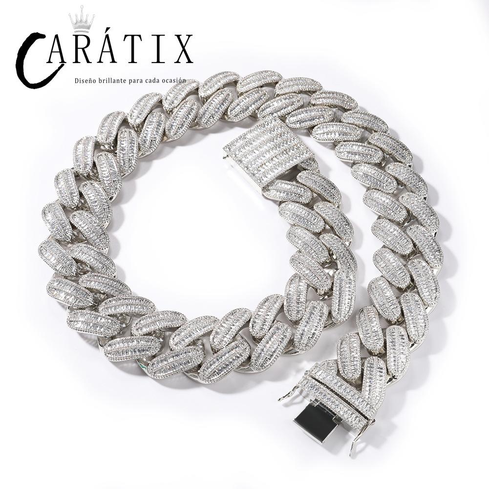 CARÁTIX 40mm Baguette Cuban Chain Necklace – CZ Iced Out Hip Hop Bling Jewelry for Men | Ladder Design Statement Piece