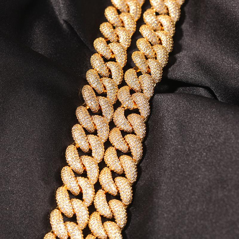 CARÁTIX - Hip Hop 5A+ CZ Stone Paved Bling Iced Out 14mm Solid Round Link Chain Necklaces for Men Rapper Jewelry Golden Silver Color Valentine's Day Gift for Men & Girls & Boys Mothers' Day Gift #Springtok