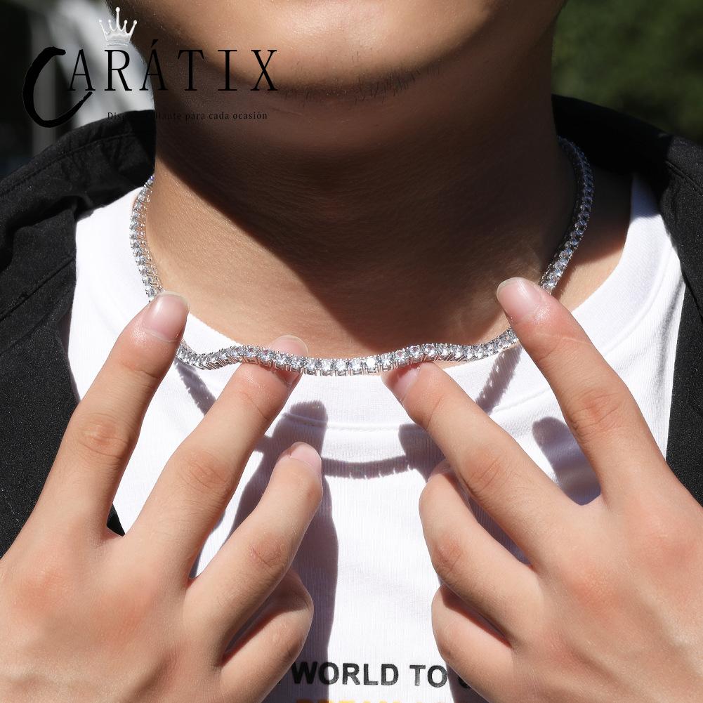 CARÁTIX - Hip Hop Claw Setting 3A+ CZ Stone Bling Iced Out 4mm Spring Clasp Tennis Link Chain Chokers Necklaces for Men Rapper Jewelry Valentine's Day Gift for Men & Girls & Boys Mothers' Day Gift #Springtok