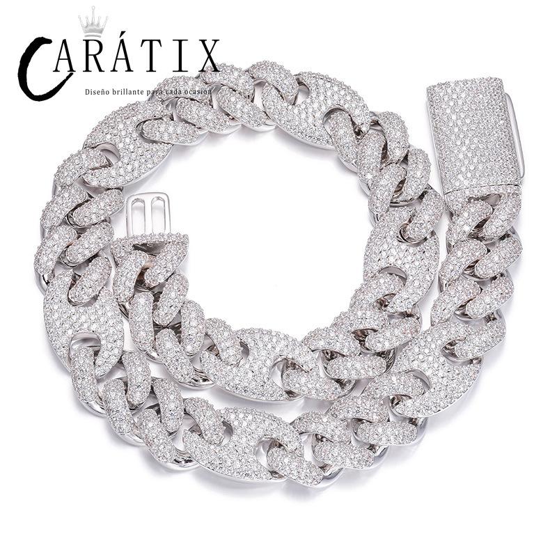 CARÁTIX - 20mm wide Hip Hop 5A+ CZ Stone Paved Bling Iced Out Solid Coffee Bean Cuban Miami Link Chain Necklaces for Men Rapper Jewelry Valentine's Day Gift for Men & Girls & Boys Mothers' Day Gift #Springtok
