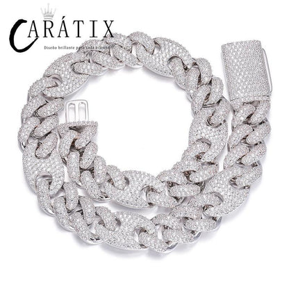 CARÁTIX - 20mm wide Hip Hop 5A+ CZ Stone Paved Bling Iced Out Solid Coffee Bean Cuban Miami Link Chain Necklaces for Men Rapper Jewelry Valentine's Day Gift for Men & Girls & Boys Mothers' Day Gift #Springtok