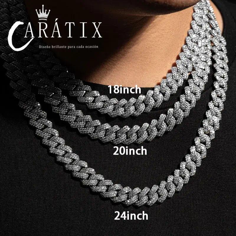 CARÁTIX 14mm 2-Row Prong Cuban Link Chain Necklace – Cubic Zirconia Iced Out Hip Hop Bling Jewelry for Men | White Miami Style