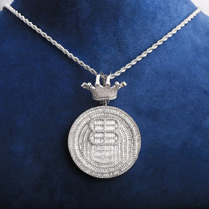 Iced Out "Crown Clasp" Initial Pendant | Men's Punk Hip Hop Letter Necklace - CaratixJewelry