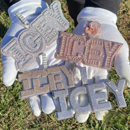 Rising Rose Edition Iced Out Personalized Custom Name Necklace Pendant with Rose Flower Bail - Luxury Jewelry