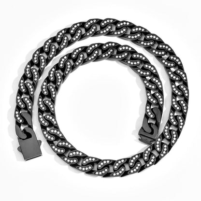 CARÁTIX 12mm Stainless Steel Cuban Link Chain Necklace – Bling Zircon Chunky Hip Hop Jewelry for Men & Women | 16–26 Inches