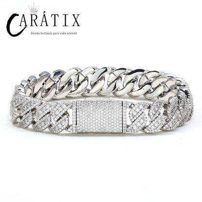 CARÁTIX 14MM Miami Cuban Chain Necklace – Brass Hip Hop Jewelry with Full Pave CZ for Men & Women