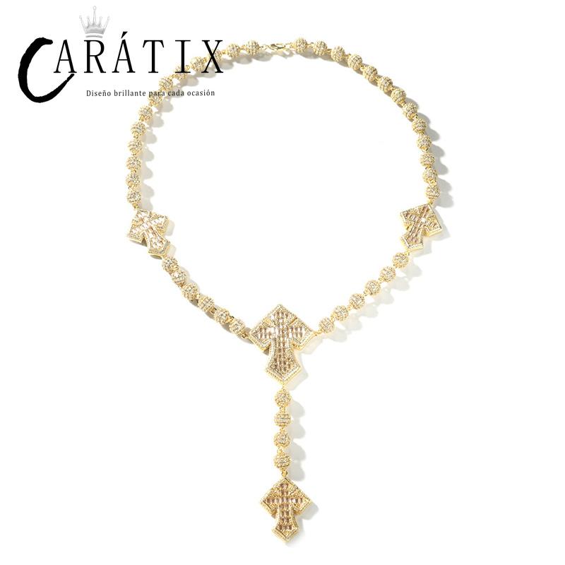 CARÁTIX Beads Cross Chain | 5A+ CZ Iced Out Hip Hop Necklace for Men