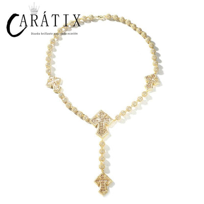 CARÁTIX Beads Cross Chain | 5A+ CZ Iced Out Hip Hop Necklace for Men