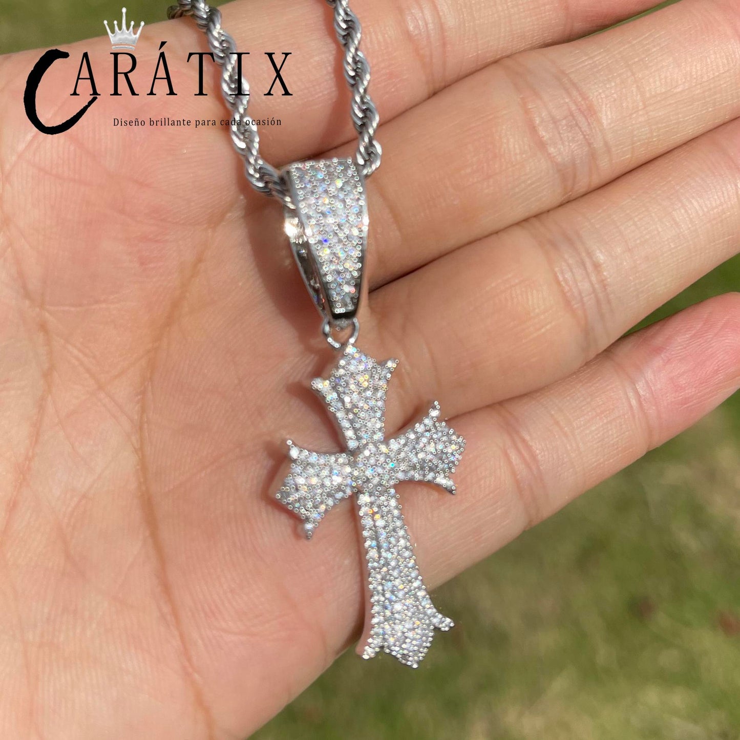 CARÁTIX Iced Out Cross Pendant Necklace – CZ Hip Hop Jewelry for Women & Men