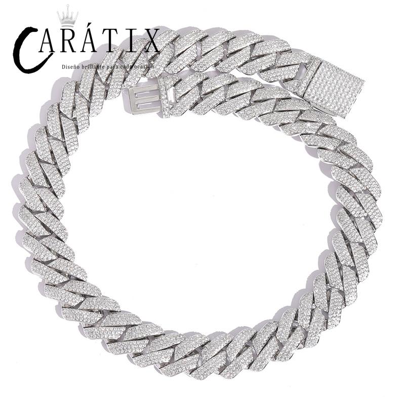 CARÁTIX 20mm Iced Out Cuban Link Chain Necklace – 3 Row CZ Heavy Rhombus Hip Hop Bling Jewelry for Men | Rapper Gift