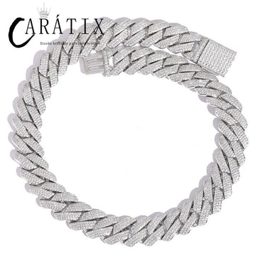 CARÁTIX 20mm Iced Out Cuban Link Chain Necklace – 3 Row CZ Heavy Rhombus Hip Hop Bling Jewelry for Men | Rapper Gift