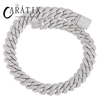 CARÁTIX 20mm Iced Out Cuban Link Chain Necklace – 3 Row CZ Heavy Rhombus Hip Hop Bling Jewelry for Men | Rapper Gift
