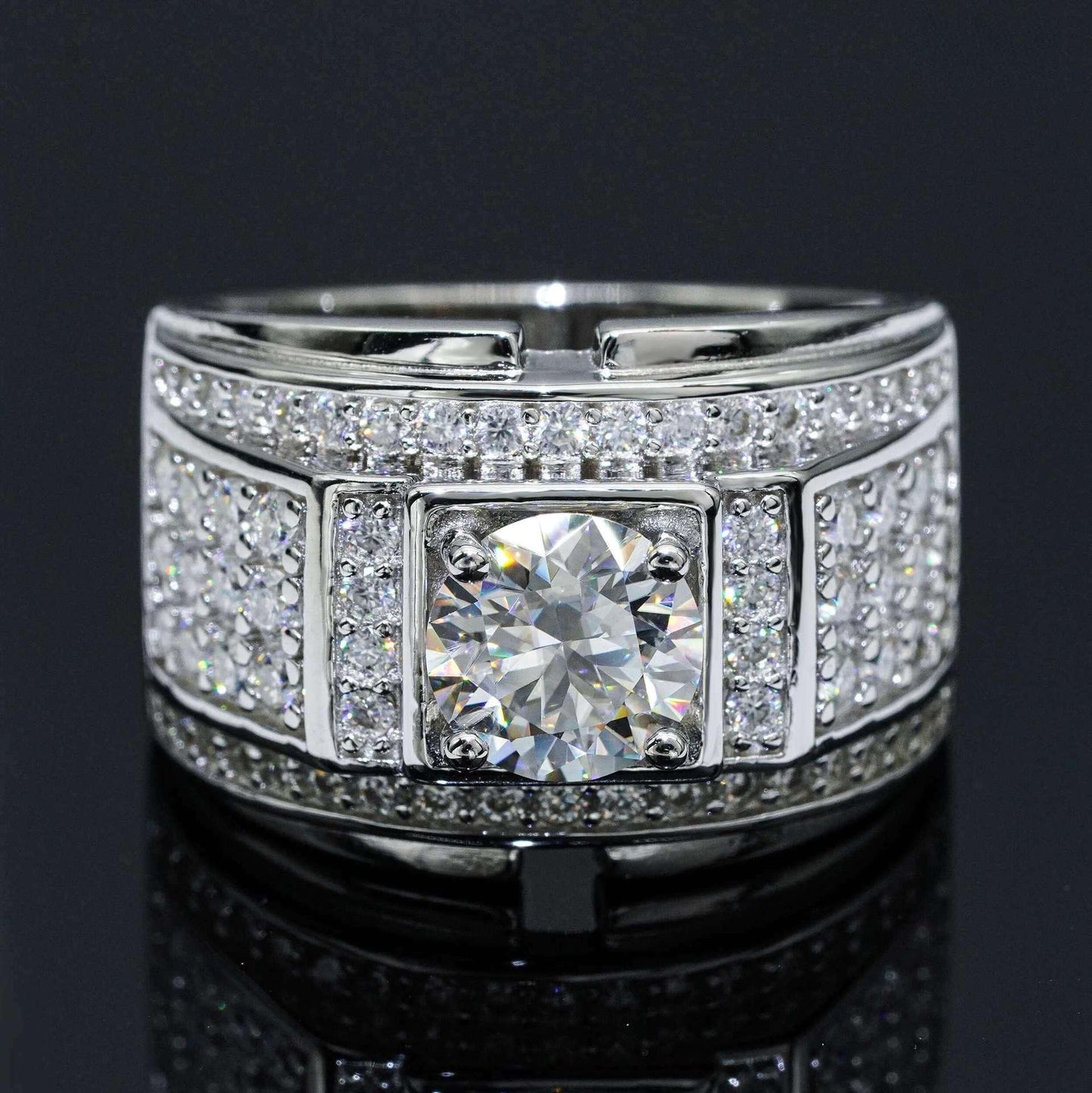 1.5ct Moissanite Men’s Ring | S925 Silver Full Iced Out Hip Hop Rapper Jewelry - CaratixJewelry