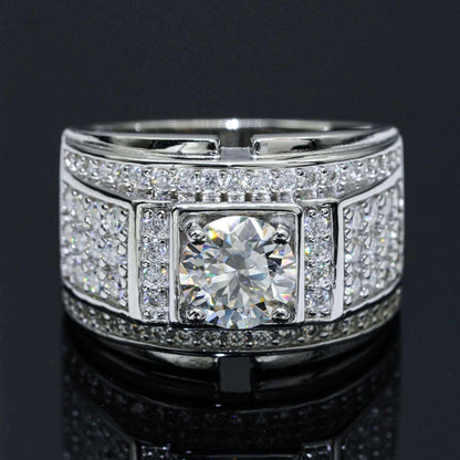1.5ct Moissanite Men’s Ring | S925 Silver Full Iced Out Hip Hop Rapper Jewelry - CaratixJewelry