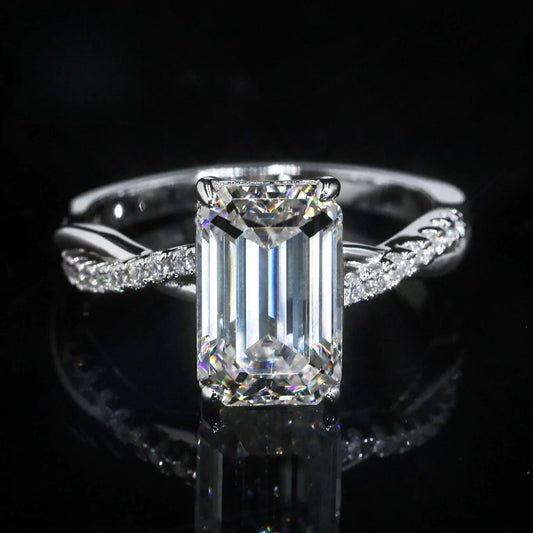 4ct Emerald-Cut Moissanite Ring | S925 Silver Luxury Women’s Engagement Jewelry - CaratixJewelry