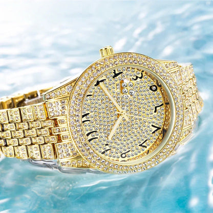 Luxury 18K Gold Men's Iced Out Watch | Full Stainless Steel Wristwatch | Luminous Waterproof Calendar Clock | Caratix - CaratixJewelry