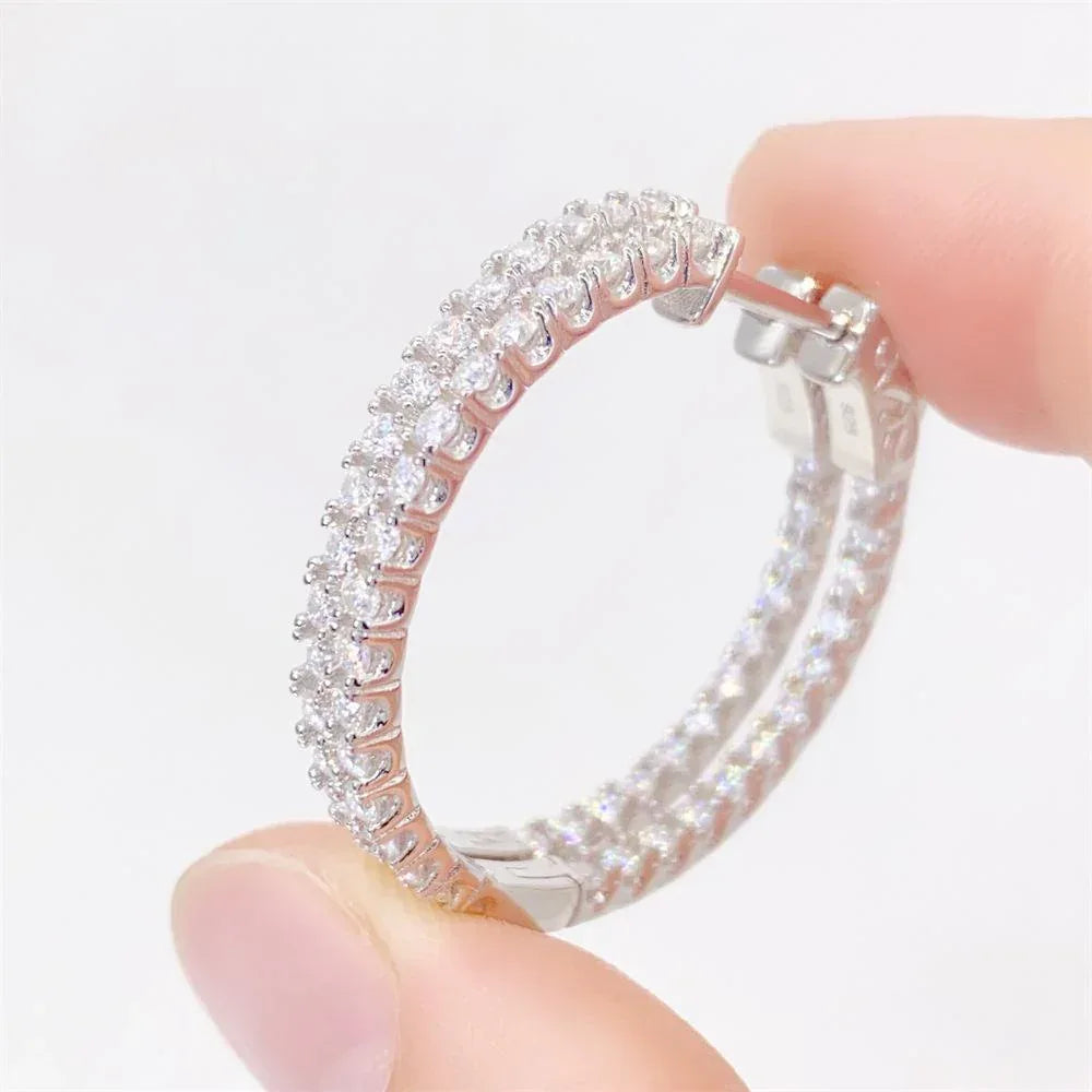S925 Silver Round Micro Pave Moissanite Hoop Earrings - CaratixJewelry