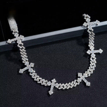 6mm D-Color Moissanite Cross Cuban Link | S925 Silver Jewelry - CaratixJewelry