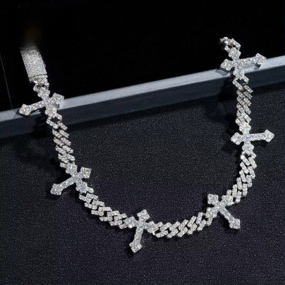 6mm D-Color Moissanite Cross Cuban Link | S925 Silver Jewelry - CaratixJewelry